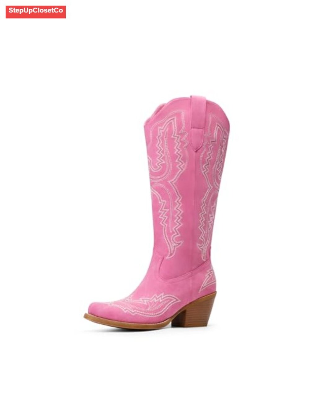Knee High Western Cowboy Boots Faux Leather Square Toe Women